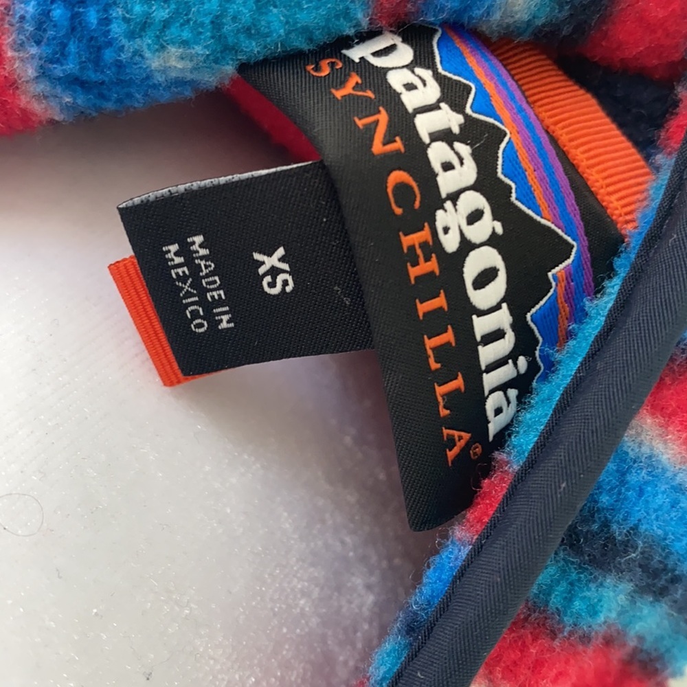 Patagonia Synchilla Red Blue Grey Delta Navy Blue Pullover Snap Fleece - Picture 4 of 4